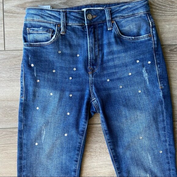 Mavi Sequins Accents Tess High Rise Super Skinny Crop Jean - Picture 2 of 12